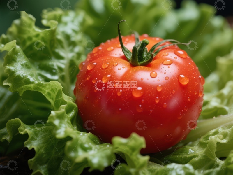 高清大图下载【趣麦麦图】新鲜番茄置于生菜之上