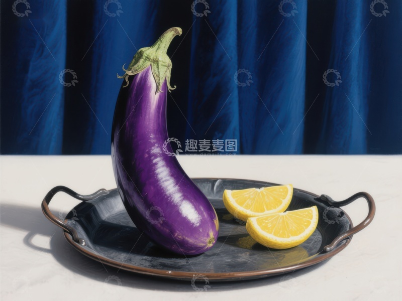 高清大图下载【趣麦麦图】紫色茄子与柠檬片静物图