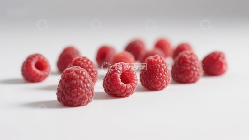 高清大图下载【趣麦麦图】新鲜覆盆子散落于白色背景