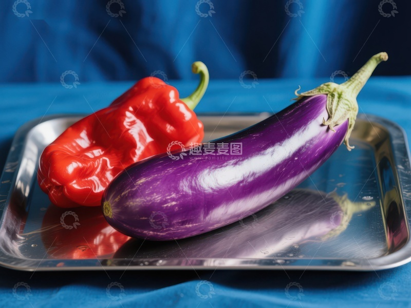 高清大图下载【趣麦麦图】紫色茄子与红色甜椒静物图