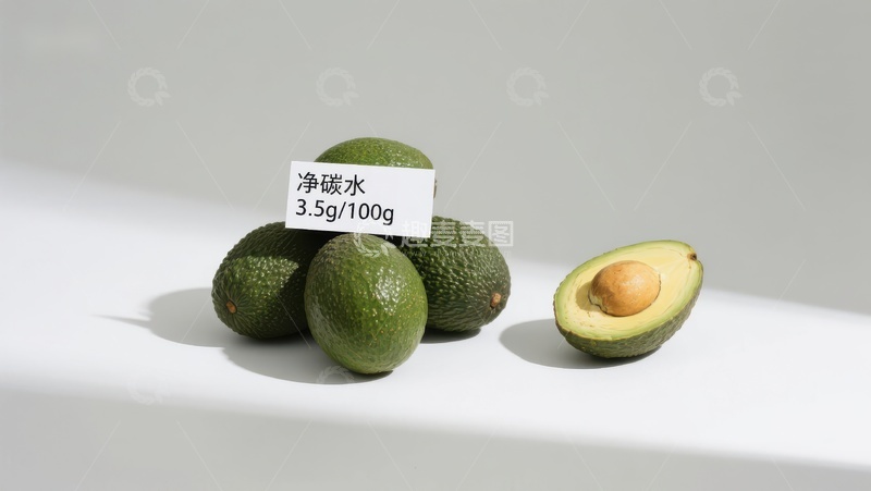 高清大图下载【趣麦麦图】牛油果展示与净碳水含量标注