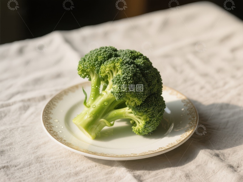 高清大图下载【趣麦麦图】新鲜西兰花置于白色盘中