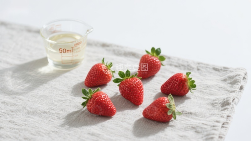 高清大图下载【趣麦麦图】新鲜草莓与量杯的静物组合