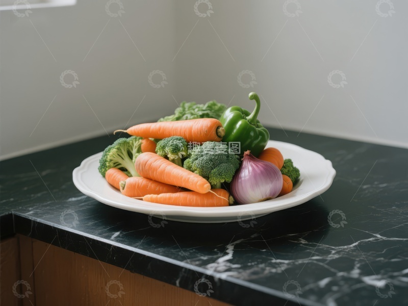 高清大图下载【趣麦麦图】新鲜蔬菜摆盘，色彩丰富