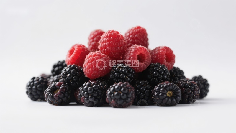 高清大图下载【趣麦麦图】新鲜黑莓与覆盆子堆叠