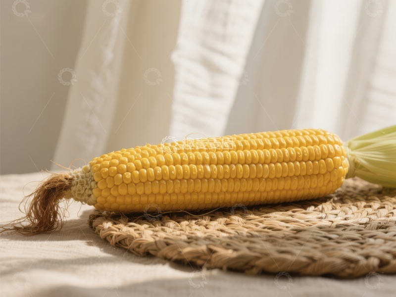 高清大图下载【趣麦麦图】新鲜玉米静置于编织垫上