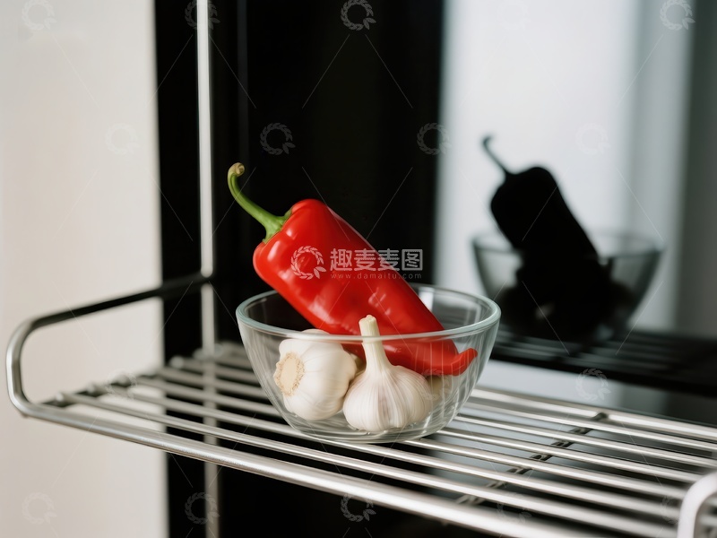 高清大图下载【趣麦麦图】红椒大蒜置于透明碗中