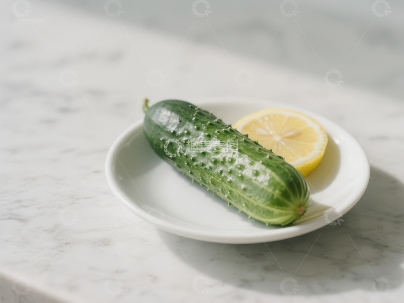 高清大图下载【趣麦麦图】盘中的黄瓜与柠檬片