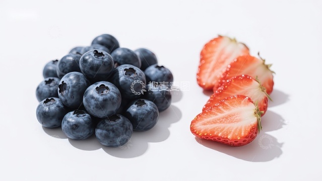蓝莓与草莓切片的清新对比