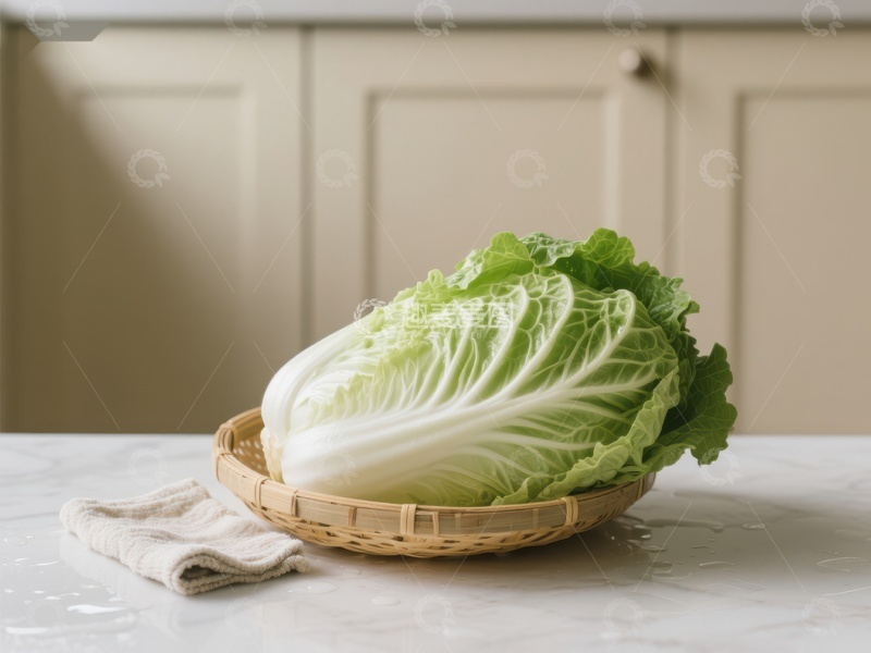 高清大图下载【趣麦麦图】新鲜白菜置于竹篮中