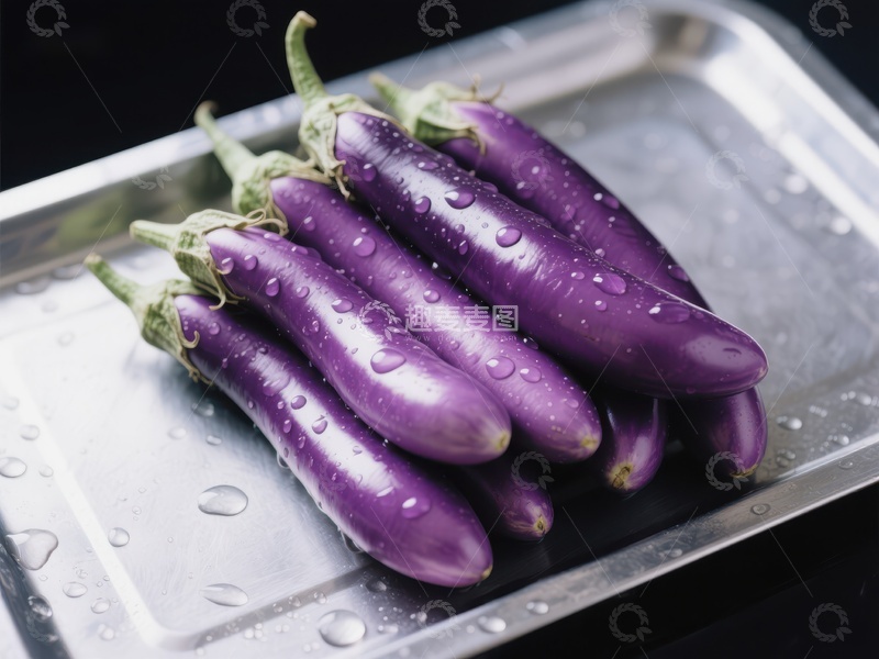 高清大图下载【趣麦麦图】新鲜紫茄，水珠点缀