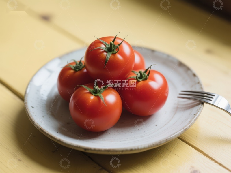 高清大图下载【趣麦麦图】盘中新鲜红番茄