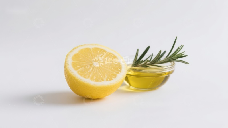 高清大图下载【趣麦麦图】柠檬切片与迷迭香及油的组合