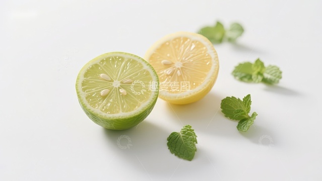 柠檬与青柠切片配薄荷叶