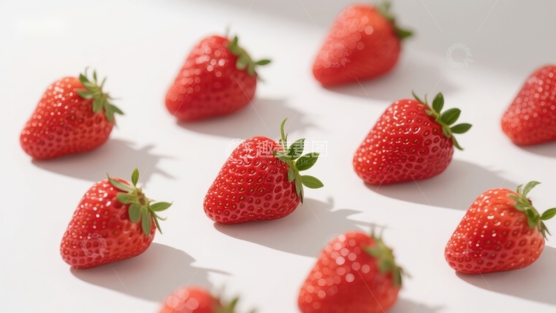 高清大图下载【趣麦麦图】新鲜草莓散落白色背景
