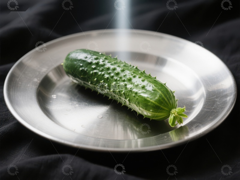 高清大图下载【趣麦麦图】新鲜黄瓜置于金属盘中