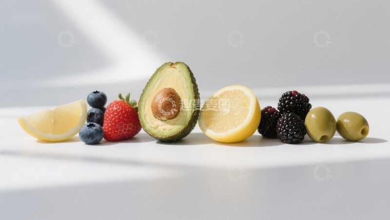 高清大图下载【趣麦麦图】新鲜水果与橄榄的排列
