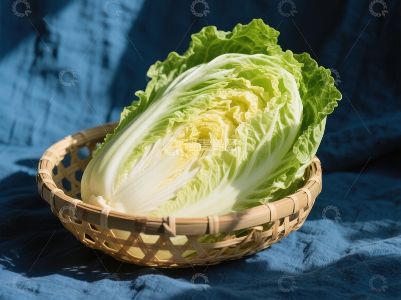 高清大图下载【趣麦麦图】新鲜白菜置于竹篮中
