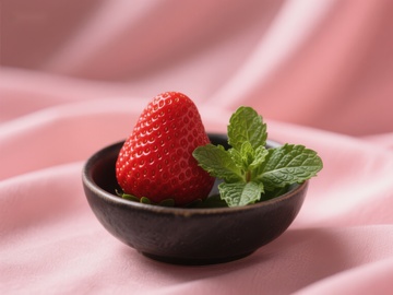 草莓与薄荷叶置于小碗中