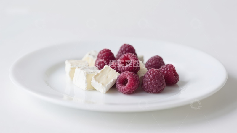 高清大图下载【趣麦麦图】白盘上的覆盆子与奶酪