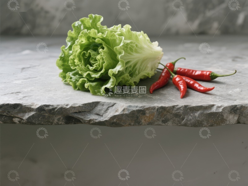 高清大图下载【趣麦麦图】生菜与红辣椒静物组合