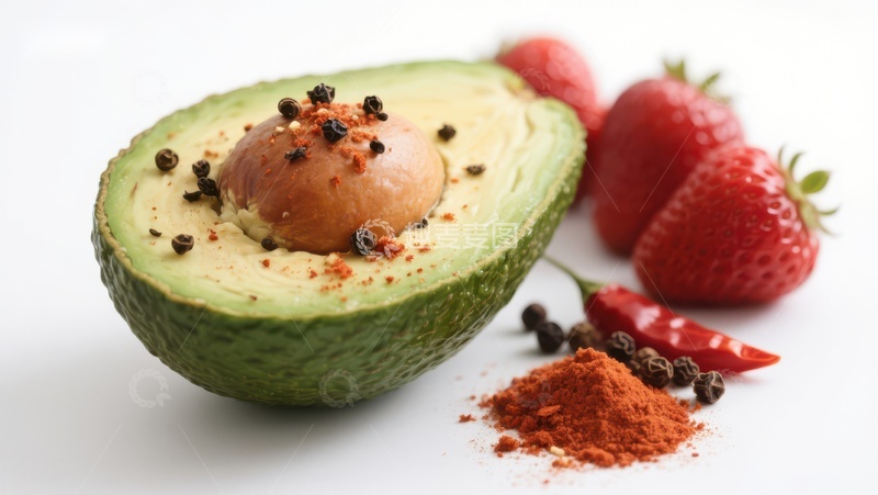 高清大图下载【趣麦麦图】调味牛油果与草莓的创意组合