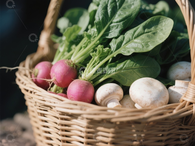 高清大图下载【趣麦麦图】篮子里的新鲜蔬菜和蘑菇