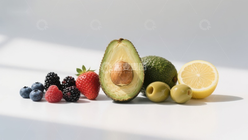 高清大图下载【趣麦麦图】新鲜水果与橄榄的健康组合