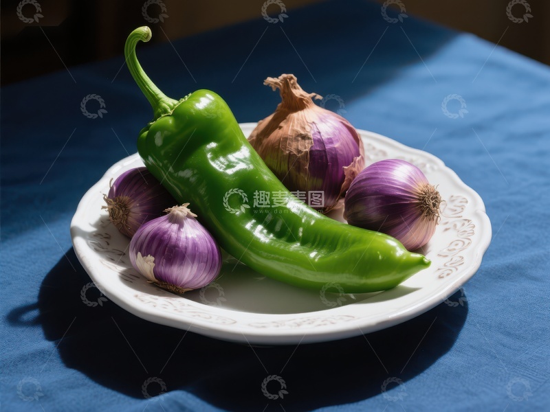 高清大图下载【趣麦麦图】青椒与洋葱的静物组合