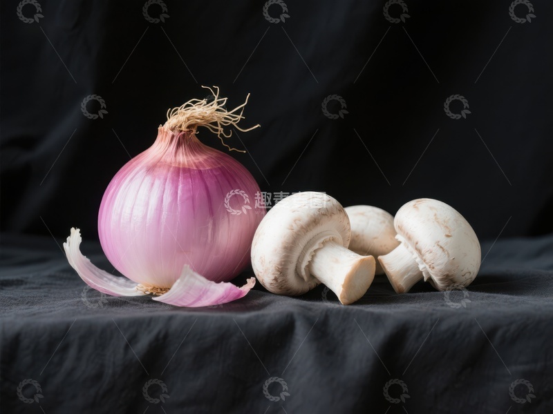 高清大图下载【趣麦麦图】洋葱与蘑菇的静物组合
