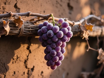 紫葡萄串挂在藤蔓上