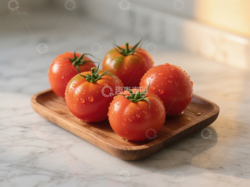 高清大图下载【趣麦麦图】新鲜番茄置于木质托盘上