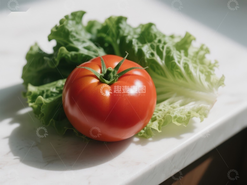 高清大图下载【趣麦麦图】新鲜番茄与生菜的静物组合