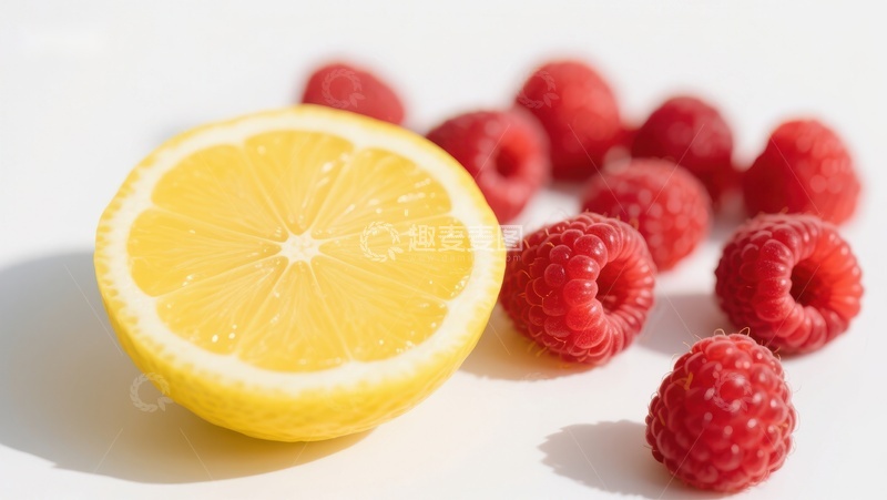 高清大图下载【趣麦麦图】柠檬切片与新鲜覆盆子