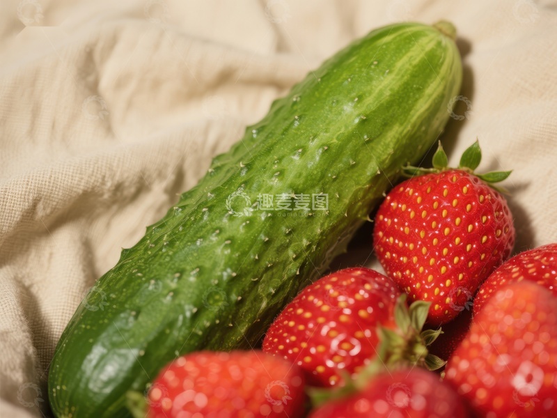 高清大图下载【趣麦麦图】新鲜黄瓜与草莓的静物组合