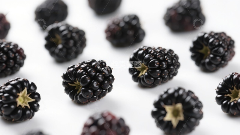 高清大图下载【趣麦麦图】新鲜黑莓排列在白色背景上