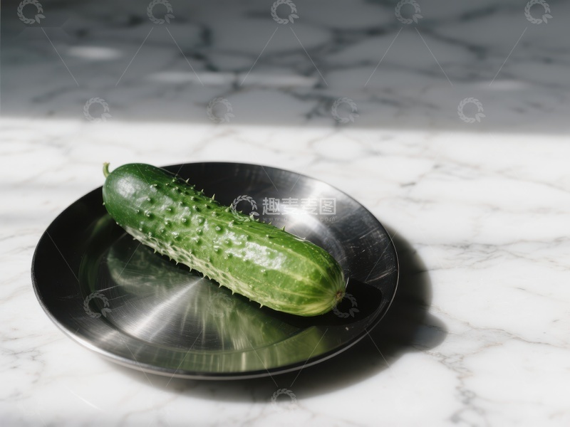 高清大图下载【趣麦麦图】新鲜黄瓜置于金属盘中