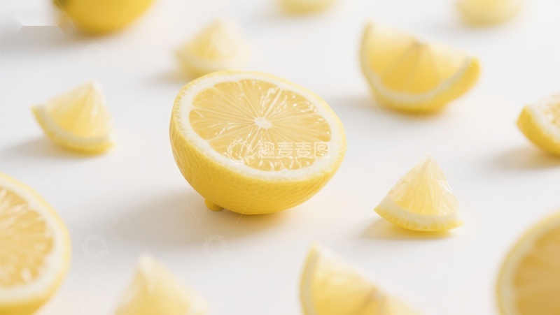 高清大图下载【趣麦麦图】新鲜柠檬切片，白色背景