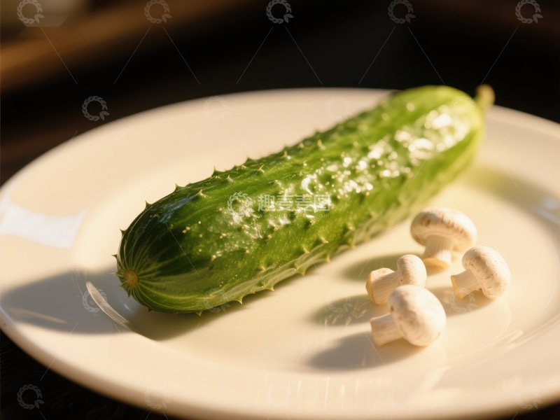 高清大图下载【趣麦麦图】盘中黄瓜与蘑菇的静物组合