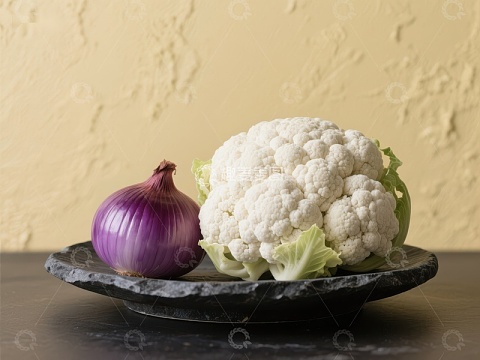 花椰菜与红洋葱静物摆放