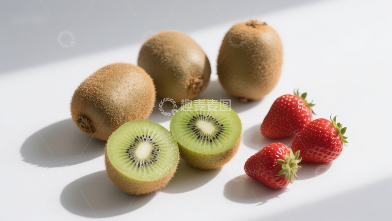 高清大图下载【趣麦麦图】新鲜猕猴桃与草莓的组合