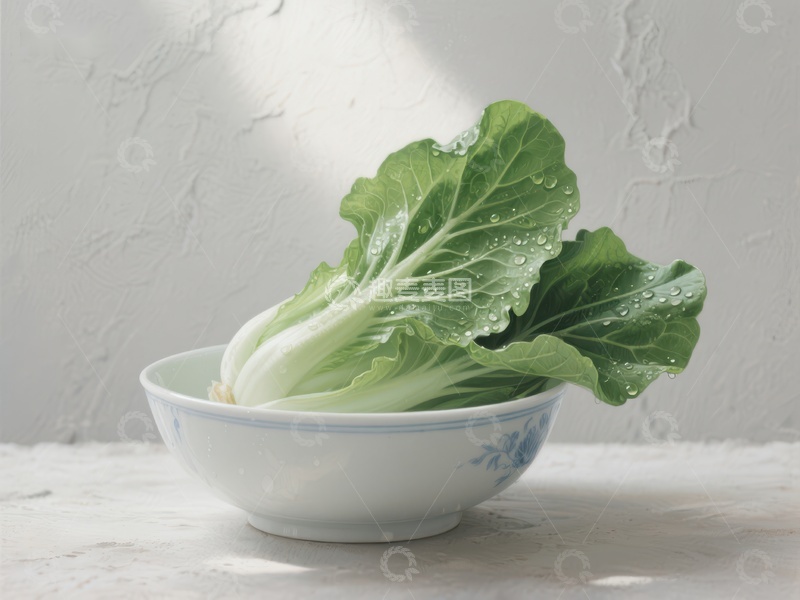 高清大图下载【趣麦麦图】青菜置于白色瓷碗中