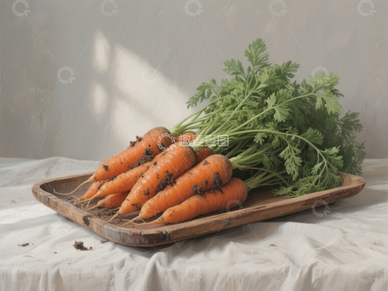 高清大图下载【趣麦麦图】-新鲜胡萝卜置于木盘