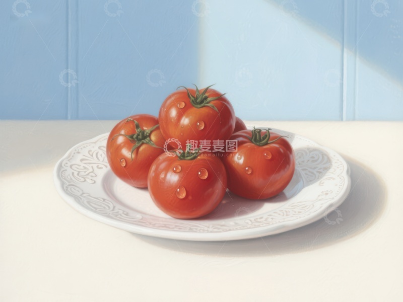 高清大图下载【趣麦麦图】盘中鲜红番茄