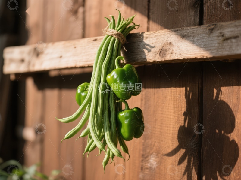 高清大图下载【趣麦麦图】新鲜蔬菜悬挂木墙
