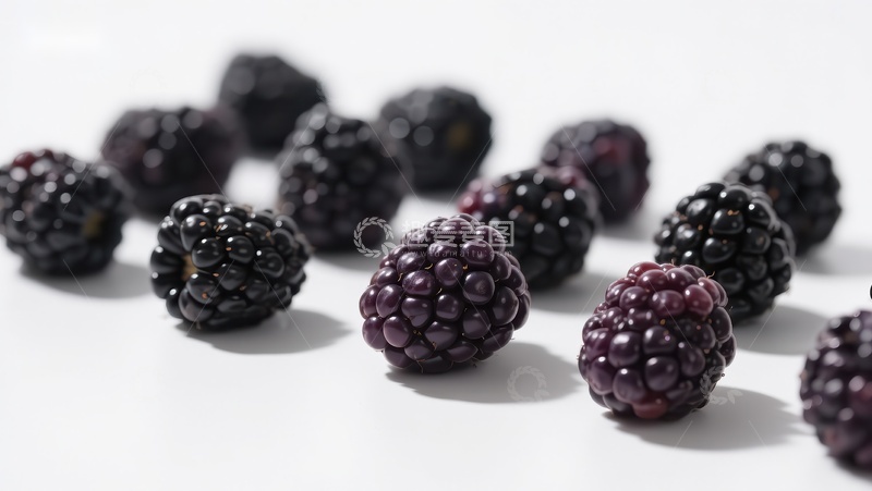 高清大图下载【趣麦麦图】新鲜黑莓散落于白色背景