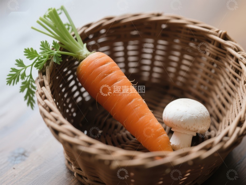 高清大图下载【趣麦麦图】篮子里的胡萝卜和蘑菇