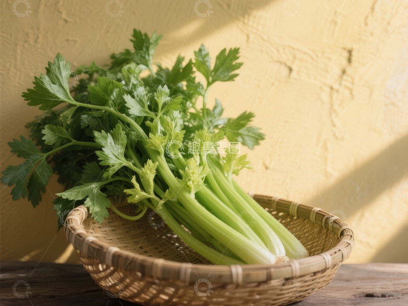 高清大图下载【趣麦麦图】新鲜芹菜置于竹篮中