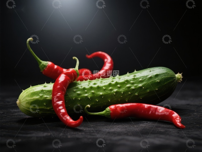 高清大图下载【趣麦麦图】黄瓜与红辣椒的静物组合