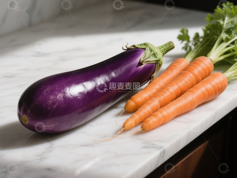 高清大图下载【趣麦麦图】紫色茄子与橙色胡萝卜并排摆放